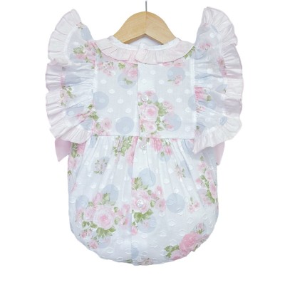 Baby Gir Pink Rose Frilly Shoulder Romper "MYD2238"