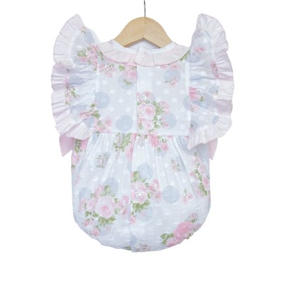 Baby Gir Pink Rose Frilly Shoulder Romper "MYD2238"