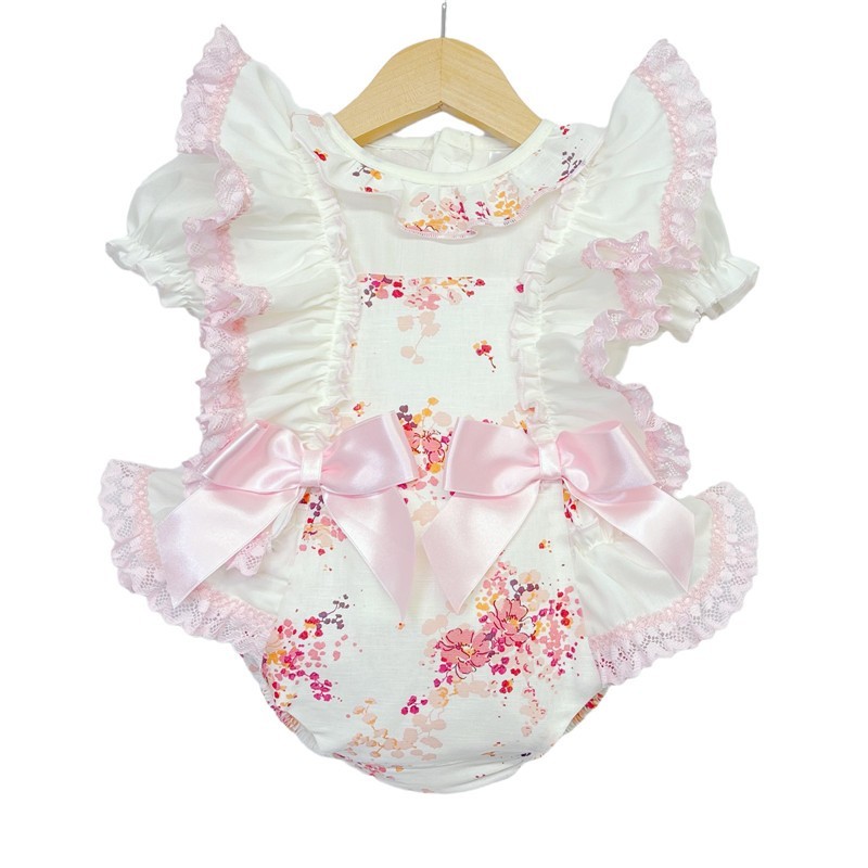 Baby Girl Pink Cream Floral Romper with Shirt "MYD2248"