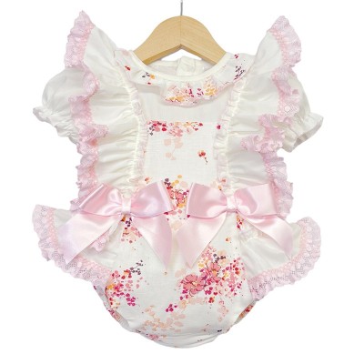 Baby Girl Pink Cream Floral Romper with Shirt "MYD2248"