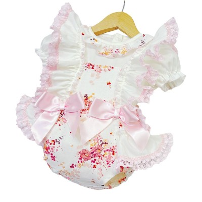 Baby Girl Pink Cream Floral Romper with Shirt "MYD2248"