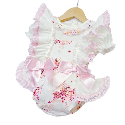 Baby Girl Pink Cream Floral Romper with Shirt "MYD2248"