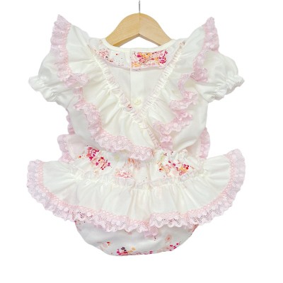 Baby Girl Pink Cream Floral Romper with Shirt "MYD2248"