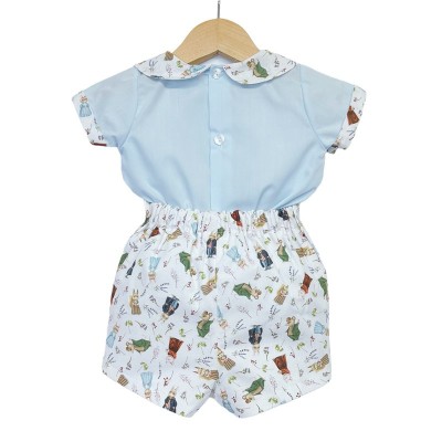 Baby Boy Blue Animal Print Shorts with Smocked Shirt "MYD2231B"