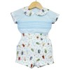 Baby Boy Blue Animal Print Shorts with Smocked Shirt "MYD2231B"