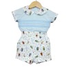 Baby Boy Blue Animal Print Shorts with Smocked Shirt "MYD2231B"