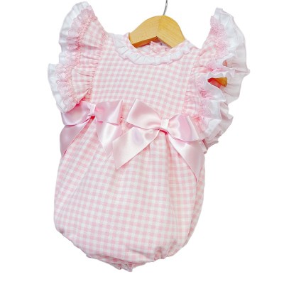 Baby Girl Pink Checked Frilly Shoulder Romper "MYD2244"
