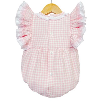Baby Girl Pink Checked Frilly Shoulder Romper "MYD2244"