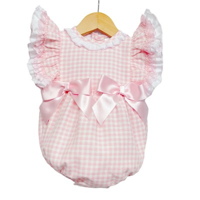 Baby Girl Pink Checked Frilly Shoulder Romper "MYD2244"