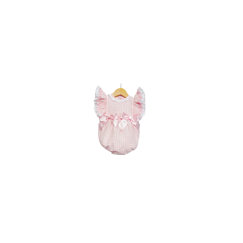 Baby Girl Pink Checked Frilly Shoulder Romper "MYD2244"