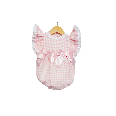 Baby Girl Pink Checked Frilly Shoulder Romper "MYD2244"