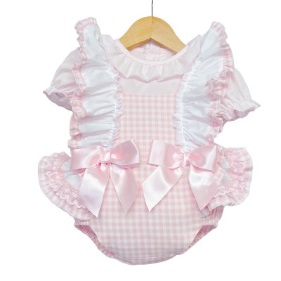 Baby Girl Pink Checked Frilly Shoulder Romper with Shirt "MYD2245"