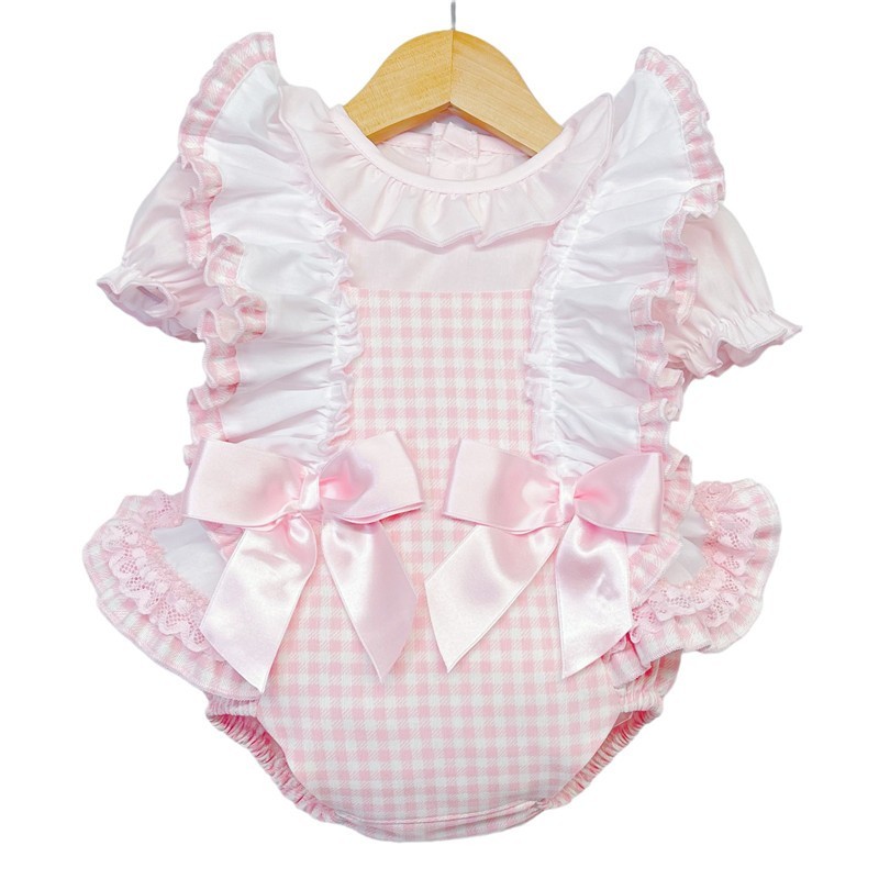 Baby Girl Pink Checked Frilly Shoulder Romper with Shirt "MYD2245"