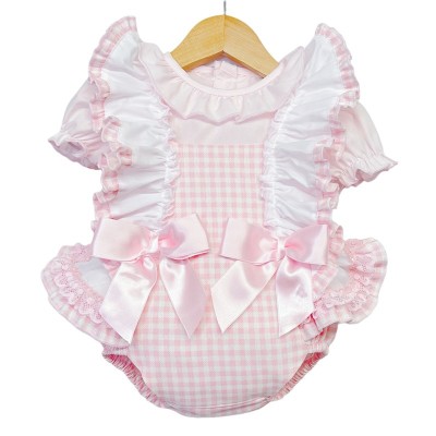 Baby Girl Pink Checked Frilly Shoulder Romper with Shirt "MYD2245"
