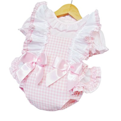 Baby Girl Pink Checked Frilly Shoulder Romper with Shirt "MYD2245"