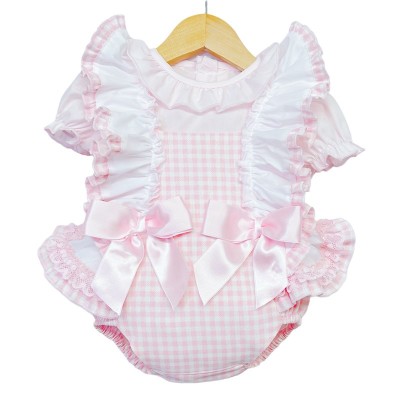 Baby Girl Pink Checked Frilly Shoulder Romper with Shirt "MYD2245"
