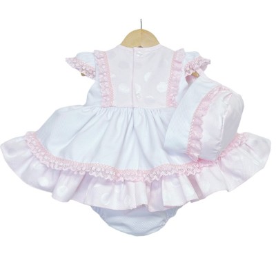 Baby Girl White Pink Puff Ball Dress with Pants/Bonnet "MYD2252"
