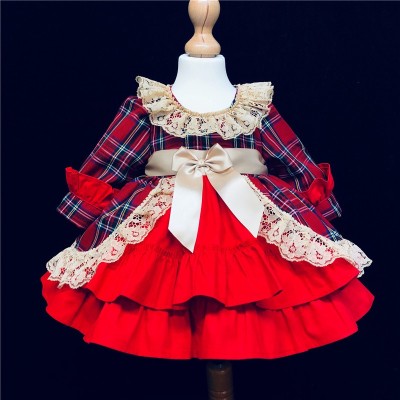 Baby Girls Tartan Puff Ball Dress "1983 Red/Camel"