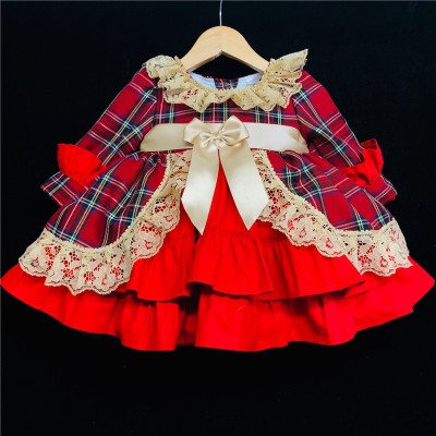 Baby Girls Tartan Puff Ball Dress "1983 Red/Camel"