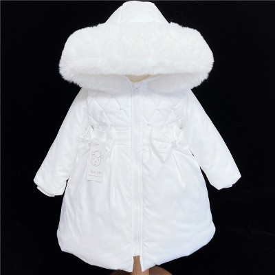 Baby Girls Puff Coat Fur Trim Hood "MYD403 White"