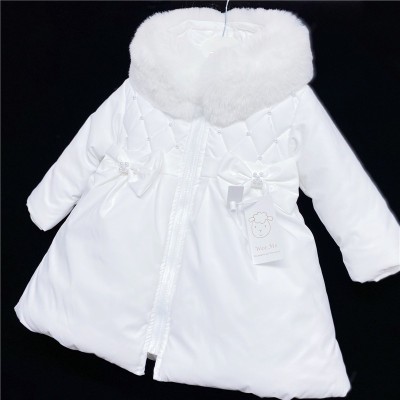 Baby Girls Puff Coat Fur Trim Hood "MYD403 White"