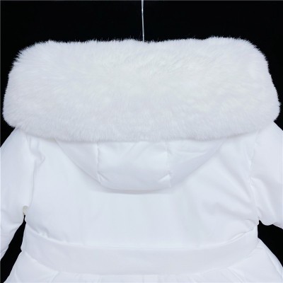 Baby Girls Puff Coat Fur Trim Hood "MYD403 White"
