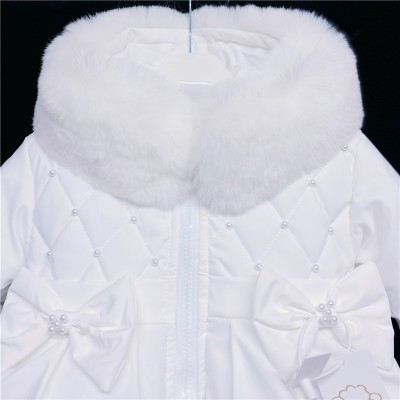 Baby Girls Puff Coat Fur Trim Hood "MYD403 White"