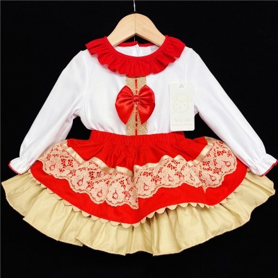 Baby Girls Skirt and Blouse Set "2061 Red/Camel"