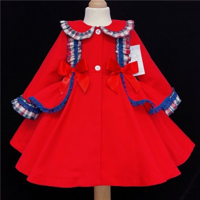 Baby Girls Checked Puff Ball Jacket "MYD866 Red / Navy"