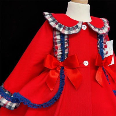Baby Girls Checked Puff Ball Jacket "MYD866 Red / Navy"
