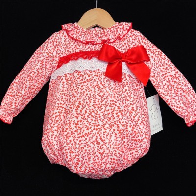 Baby Girls Floral Waffle Romper "MYD502 Red"