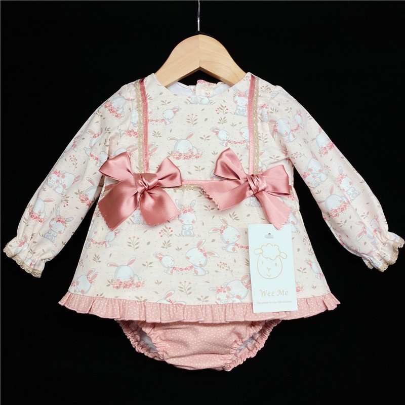 Baby Girls Bunny Print Dress Set "MYD226 Pink"