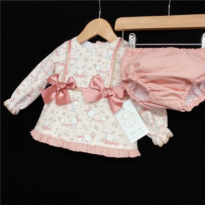 Baby Girls Bunny Print Dress Set "MYD226 Pink"