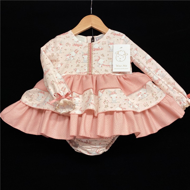 Baby Girls Bunny Print Puff Dress "MYD228 Pink"