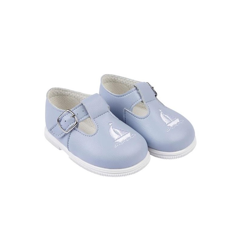 Baby Boys Patent T-Bar Boat Hard Sole Shoes "H512 Blue"