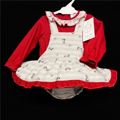 Baby Girls Doggy Print Pinafore Set "MYD231 Grey / Red"