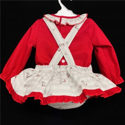 Baby Girls Doggy Print Pinafore Set "MYD231 Grey / Red"