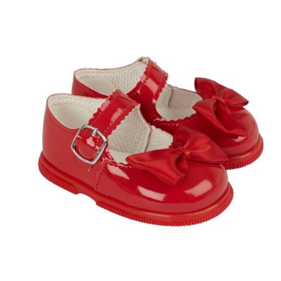 Baby Girls Patent Bow Hard Sole Shoes "H505 Red"