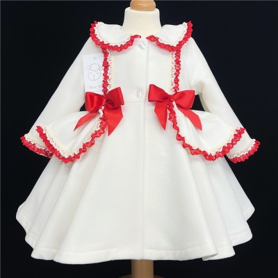 Baby Girls Cream with Red Coat Wool Like Fabric "MYD881"