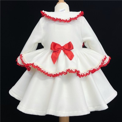 Baby Girls Cream with Red Coat Wool Like Fabric "MYD881"