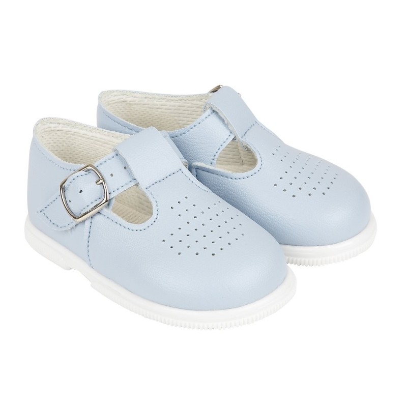 Baby Boys Patent T-Bar & Punch Detail Hard Sole Shoes "H501 Blue"
