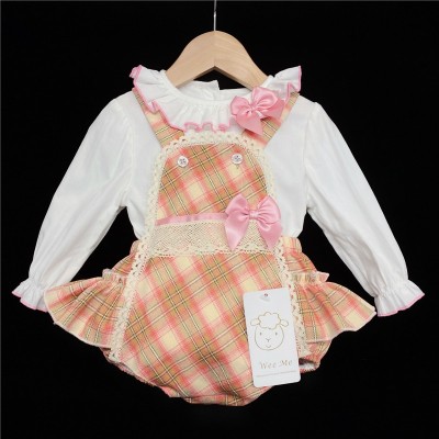 Baby Girls Beige Checked Romper Set "2051"