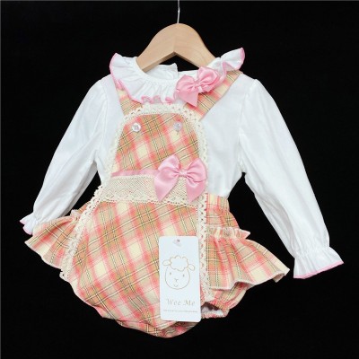Baby Girls Beige Checked Romper Set "2051"