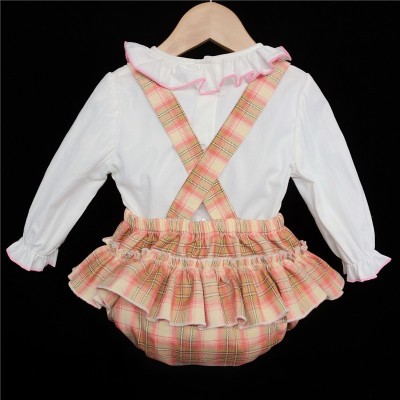 Baby Girls Beige Checked Romper Set "2051"