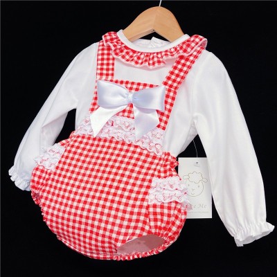 Baby Girls Red Checked Romper Set "MYD821"