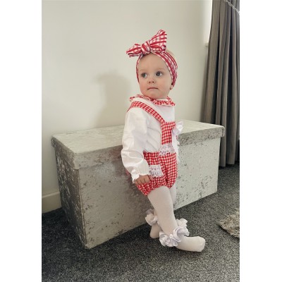 Baby Girls Red Checked Romper Set "MYD821"