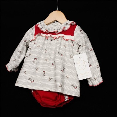 Baby Girl Beige/Red Poppy Print Dress Set "MYD230"