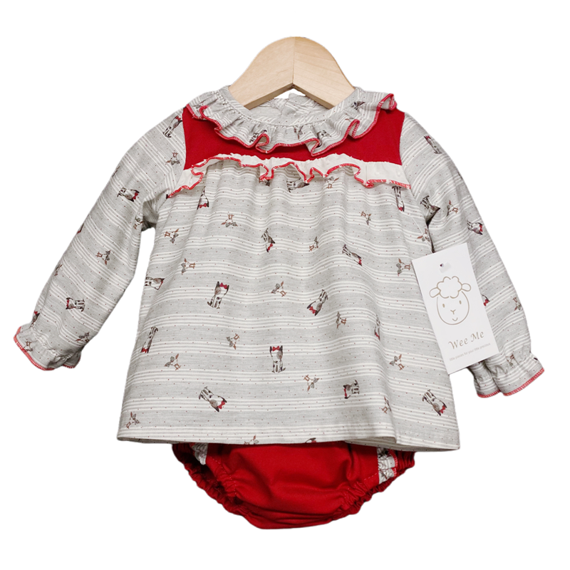 Baby Girl Beige/Red Poppy Print Dress Set "MYD230"