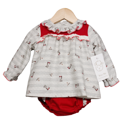 Baby Girl Beige/Red Poppy Print Dress Set "MYD230"