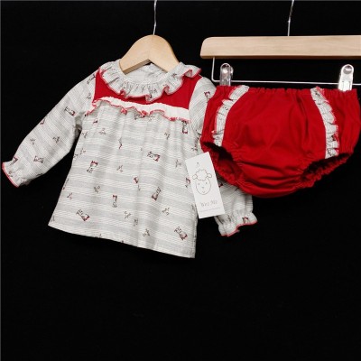 Baby Girl Beige/Red Poppy Print Dress Set "MYD230"